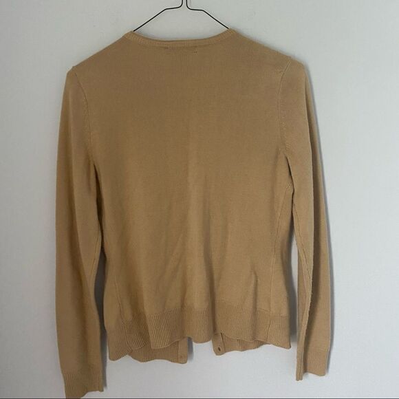 New York & Co Women’s Ruffle Front Button Closing Tan Color Crew Neck Cardigan - Picture 4 of 4